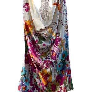 NEW Sky Women Floral Cowl Neck Crochet Lace Racerback Tank Top Large